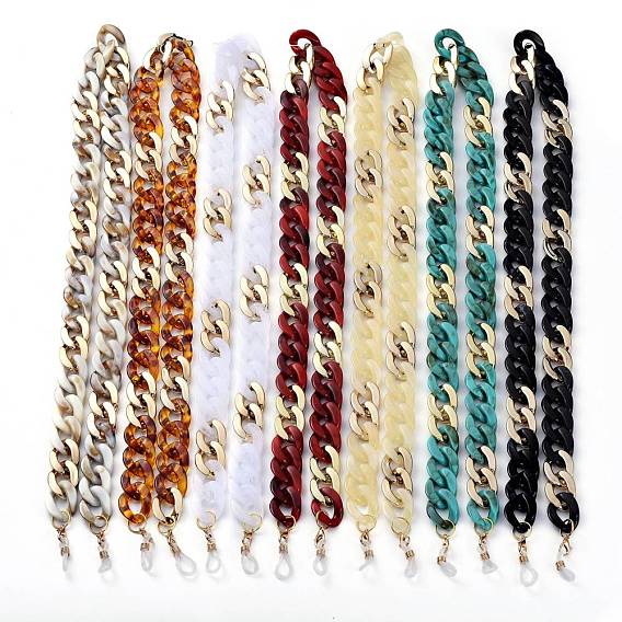 Eyeglasses Chains, Neck Strap for Eyeglasses, with CCB Plastic & Acrylic Curb Chains, Alloy Lobster Claw Clasps and Rubber Loop Ends