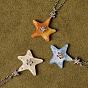 Ocean Alloy Resin Starfish Pendant Cable Chain Necklaces with Crystal Rhinestone for Women, Platinum