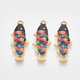 Printed Alloy Pendants, with Enamel, Fish, Light Gold