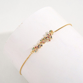 Fashionable Copper Micro-inlaid Colorful Zircon Quartz Letter Bracelet, Adjustable Stretchy Chain Jewelry
