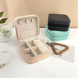 Caja organizadora de joyas cuadrada de polipiel., con interior de terciopelo, caja de almacenamiento de joyas portátil, Para el anillo, aretes y collar