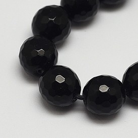 Faceted Round Grade A Black Stone Beads Strands, Dyed