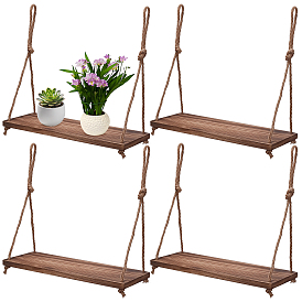 4 Supports suspendus rectangulaires en bois pour plantes (pièces), avec 8 pièces de crochets à vis en acier au carbone