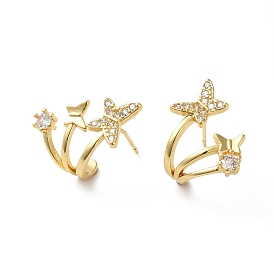 Clear Cubic Zirconia Butterfly Stud Earrings, Rack Plating Brass Jewelry for Women, Lead Free & Cadmium Free