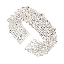 Sparkling Wire Bangle Bracelet with Claw Chain and Waterdrop Rhinestones for Women (B240)