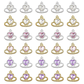 30шт 6 цвета сплав горный хрусталь кабошоны, аксессуары для украшения ногтей для женщин, сердце