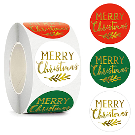 Waterproof PVC Plastic Self-Adhesive Roll Sticker Labels, for Suitcase, Skateboard, Refrigerator, Helmet, Mobile Phone Shell, Round, Round with Word Merry Christmas