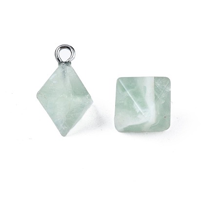 Natural Green Aventurine Pendants, with Platinum Plated Iron Loops, Faceted, Bicone