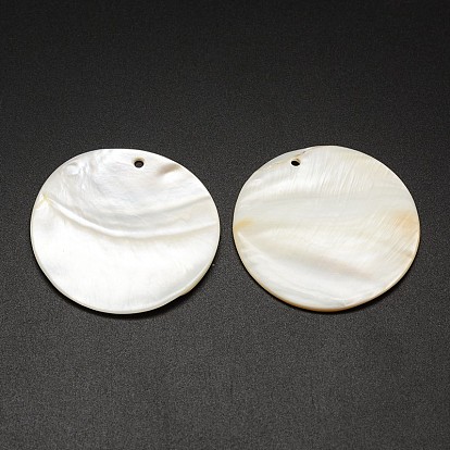 Flat Round Freshwater Shell Pendants, 44x3mm, Hole: 2mm
