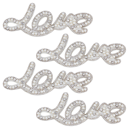 4 шт., слово «любовь», стеклянные кристаллы, стразы с пластиковыми жемчужинами, пришитые на ткань, швейные украшения