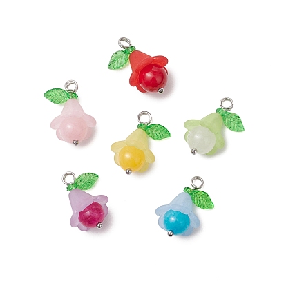 Подвески из натурального машанского нефрита, натурального белого нефрита и натурального кварца, цветочные подвески с акриловыми листьями, смешанные окрашенные и неокрашенные, разноцветные