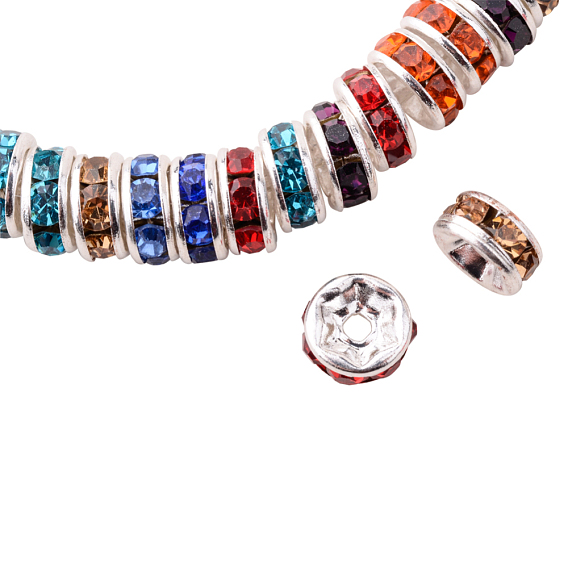 Rondelle латунь горный хрусталь Spacer бисер, класс А, Смешанные цвета горный хрусталь, 6x3 мм, отверстие : 1 мм