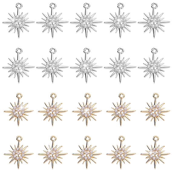 20 шт. 2 подвески из кубического циркония с покрытием из латуни с цветным покрытием, долговечный, солнце