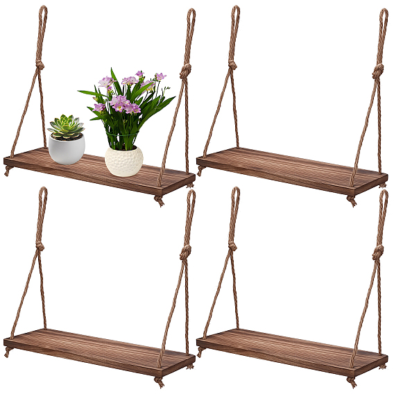 4Pcs Rectangle Wooden Hanging Stands for Plants, with 8Pcs Carbon Steel Screw Hooks