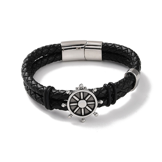 Мужские плетеные многониточные браслеты из черного шнура из искусственной кожи, шлем 201 браслеты из нержавеющей стали с 304 магнитными застежками из нержавеющей стали