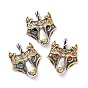 Tibetan Style Ion Plating(IP)304 Stainless Steel Pendants, with Rhinestone, Dog's Head Charms, Antique Silver & Golden