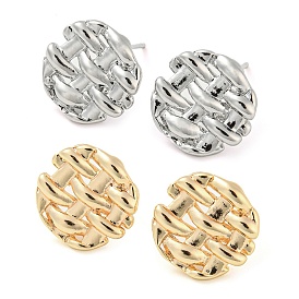 Rack Plating Brass Stud Earrings Findings, with Loops, Hollow Flat Round