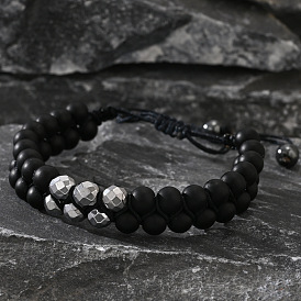 Стеклянные круглые бусины плетеные браслеты из бисера, многослойные браслеты для мужчин и женщин, с синтетическими немагнитных гематита бисера