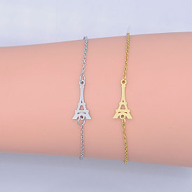 201 Stainless Steel Link Bracelets, with Lobster Claw Clasps, Eiffel Tower