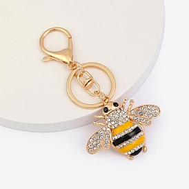 Llavero de aleación con diamantes de imitación para mujer, abeja