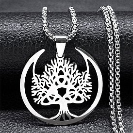 Дерево жизни 201 ожерелья из нержавеющей стали с подвеской в виде полумесяца из дерева жизни для женщин, не тускнеет