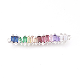 Brass Micro Pave Cubic Zirconia Links, Long-Lasting Plated, Lead Free & Cadmium Free & Nickel Free, Rectangle, Colorful