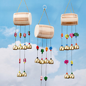Wood Wind Chimes, Pendant Decorations, with Metal Bell Charms, Butterfly/Flower/Fish