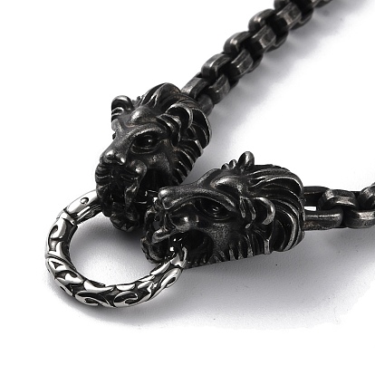 Ion Plating(IP) 304 Stainless Steel Box Chain Necklaces, with Lion Heads Clasps