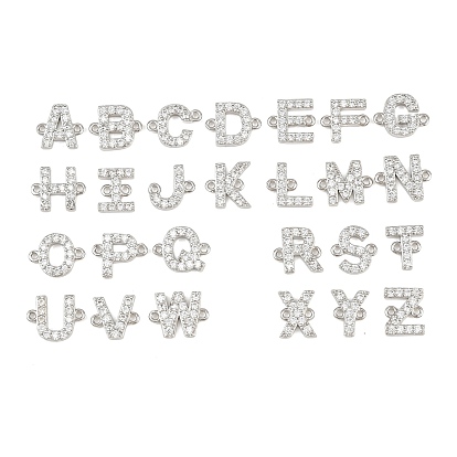 26шт 26 стили латунь микро паве прозрачный кубический цирконий подвески-соединители, буквы a~z ссылки