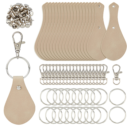 Набор для изготовления брелка своими руками, включая застежки-лобстеры из сплава с поворотным механизмом, железный сплит кольцо для ключей, кожаные этикетки для одежды