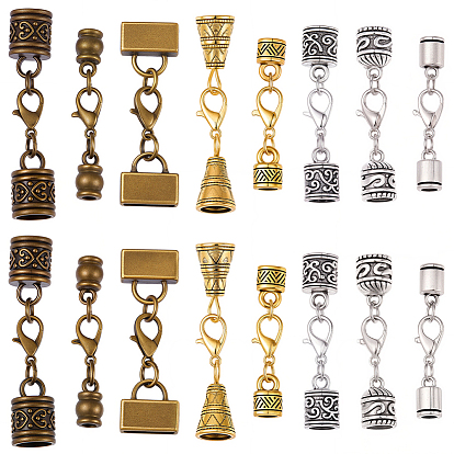32Pcs 8 Styles Alloy Cord Ends, with Lobster Claw Clasps, Mixed Shapes