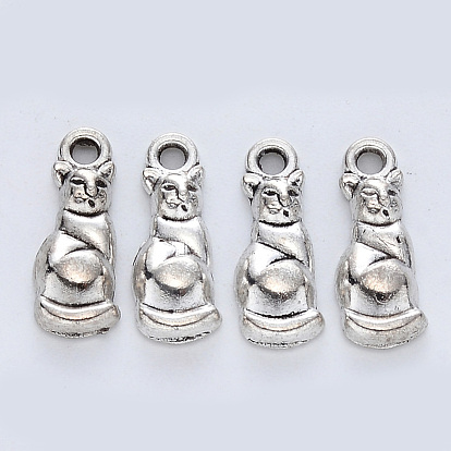 Tibetan Style Alloy Kitten Pendants, Cadmium Free & Nickel Free & Lead Free, Cat Shape