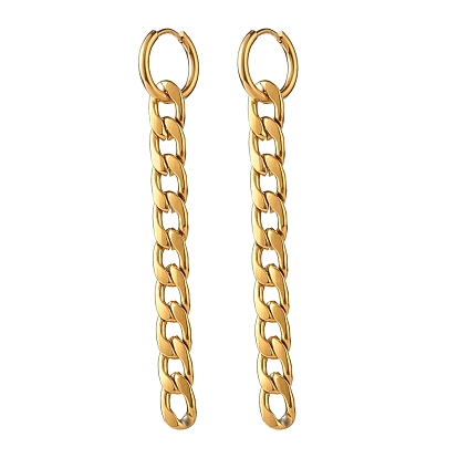 304 Stainless Steel Curb Chain Dangle Huggie Hoop Earrings, Long Chain Tassel Drop Earrings for Women