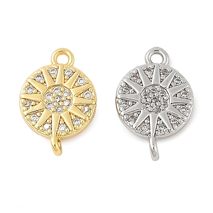 Шармы-соединители из латуни с микропаве из кубического циркония, без кадмия, без никеля и без свинца, плоские круглые с солнцем