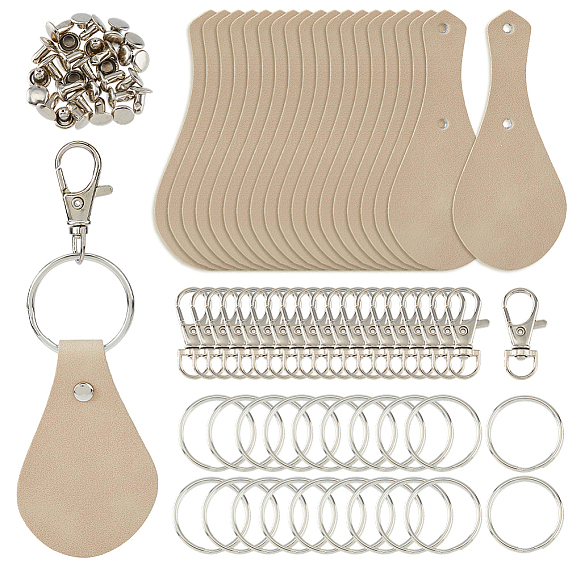 Набор для изготовления брелка своими руками, включая застежки-лобстеры из сплава с поворотным механизмом, железный сплит кольцо для ключей, кожаные этикетки для одежды