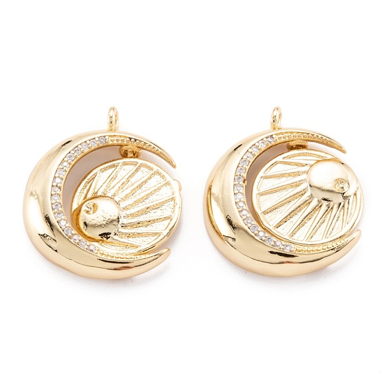 Латунь микропейв прозрачные кубические циркониевые бусины кулон долговечное покрытие, луна с солнцем