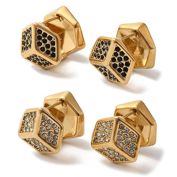 Серьги-кольца из нержавеющей стали со стразами для женщин, шестиугольник, реальный 18 k позолоченный