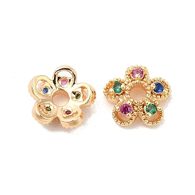 Brass with Clear Cubic Zirconia Bead Caps, 5-Petal Flower