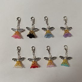 8 piezas 8 decoración colgante de ángel de acrílico de colores, con tapas de cuentas de hierro, Abalorios de aleación, 304 pasadores de cabeza plana de acero inoxidable y cierres de pinza de langosta de aleación de zinc