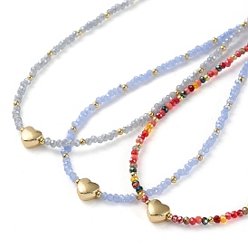 201 collier pendentif coeur en acier inoxydable avec perles de verre
