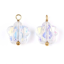 Подвески-цветы из гальванического стекла, с 304 петлей из нержавеющей стали, реальный 18 k позолоченный, граненые, ионное покрытие (ip)