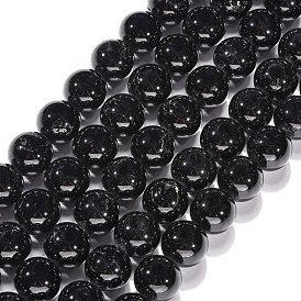 Tourmaline noire naturelle rangées de perles, ronde, noir