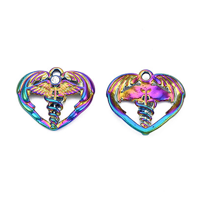Rainbow Color Alloy Pendants, with Rhinestone, Cadmium Free & Lead Free, Heart
