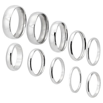 10pcs 10 style 304 bagues plates en acier inoxydable pour hommes et femmes