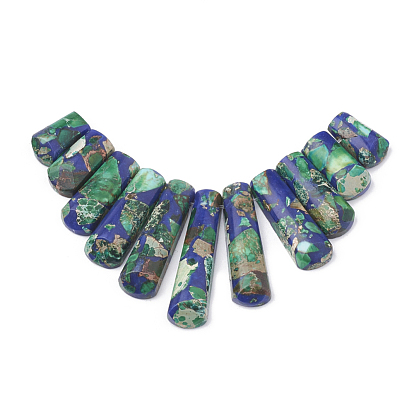 Synthetic Gemstone Beads Strands, Regalite and Lapis Lazuli, Graduated Fan Pendants, Focal Beads, Dyed