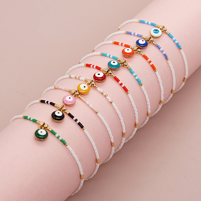 Богемные браслеты из сплава с эмалью и подвесками, Украшения из стеклянного бисера для женщин, злые глаза