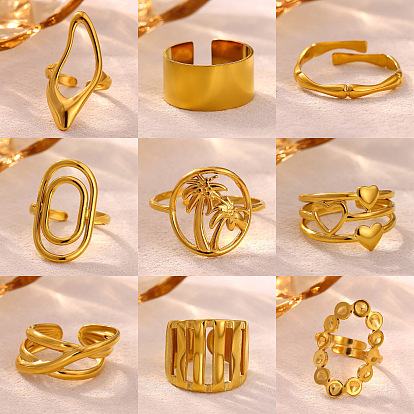 304 Stainless Steel Cuff Open Rings, Golden