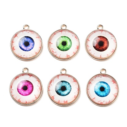 Стеклянные подвески на тему хэллоуина, с позолоченной сплавочной фурнитурой, плоские круглые с сглаза