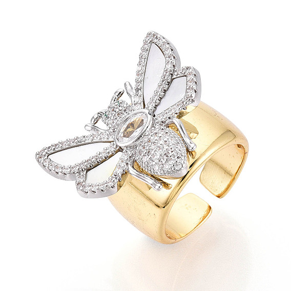 Латунные микропаве кубические цирконии регулируемые открытые манжеты кольца для женщин, Пчелы, с оболочкой