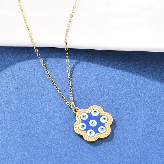 304 Женские подвески-цветы с синей эмалью из нержавеющей стали, ионное покрытие (ip)